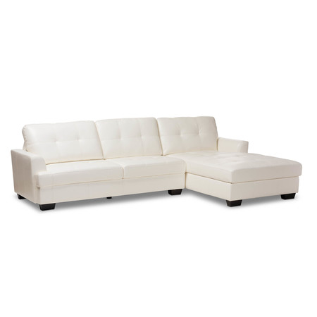 BAXTON STUDIO Adalynn Modern White Faux Leather Upholstered Sectional Sofa 148-8350